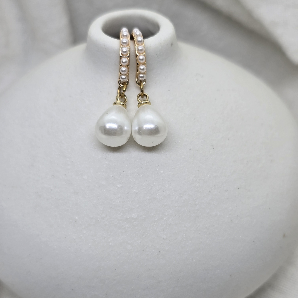 Gold Pearl Drop Earrings - Classic White Pearl Dangles